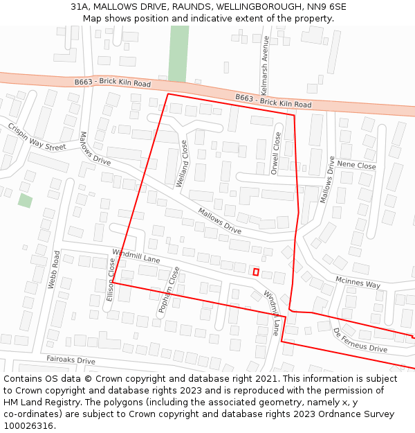 31A, MALLOWS DRIVE, RAUNDS, WELLINGBOROUGH, NN9 6SE: Location map and indicative extent of plot