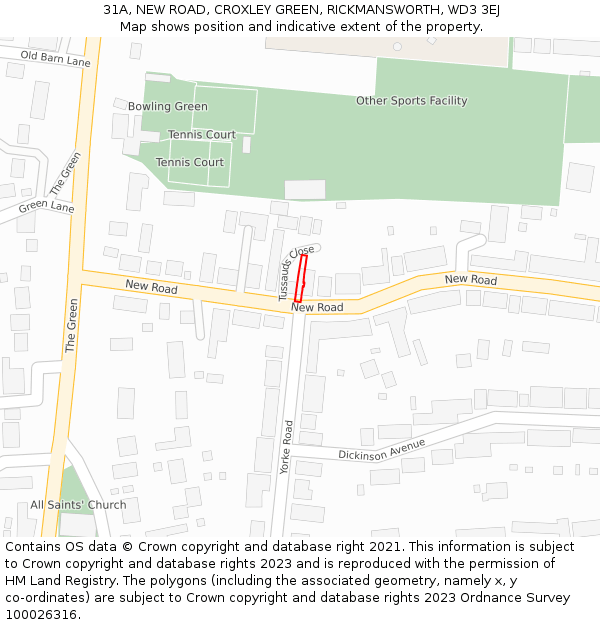 31A, NEW ROAD, CROXLEY GREEN, RICKMANSWORTH, WD3 3EJ: Location map and indicative extent of plot