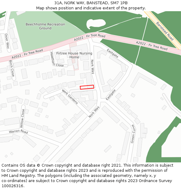 31A, NORK WAY, BANSTEAD, SM7 1PB: Location map and indicative extent of plot