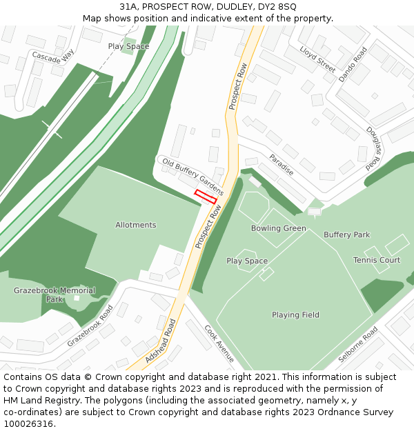 31A, PROSPECT ROW, DUDLEY, DY2 8SQ: Location map and indicative extent of plot