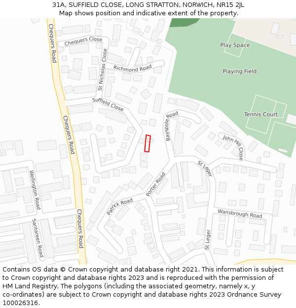 31A, SUFFIELD CLOSE, LONG STRATTON, NORWICH, NR15 2JL: Location map and indicative extent of plot