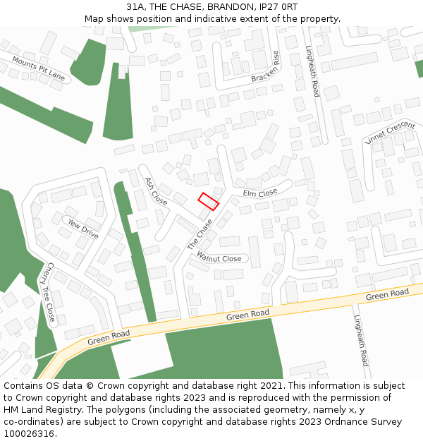 31A, THE CHASE, BRANDON, IP27 0RT: Location map and indicative extent of plot