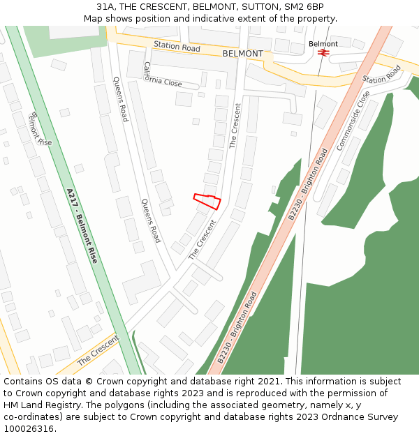 31A, THE CRESCENT, BELMONT, SUTTON, SM2 6BP: Location map and indicative extent of plot