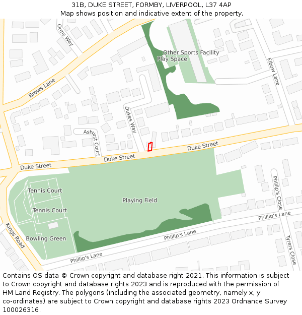 31B, DUKE STREET, FORMBY, LIVERPOOL, L37 4AP: Location map and indicative extent of plot