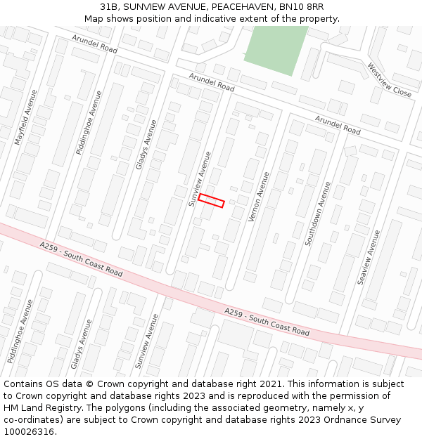 31B, SUNVIEW AVENUE, PEACEHAVEN, BN10 8RR: Location map and indicative extent of plot