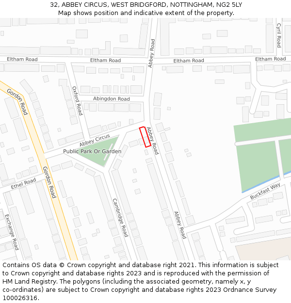 32, ABBEY CIRCUS, WEST BRIDGFORD, NOTTINGHAM, NG2 5LY: Location map and indicative extent of plot