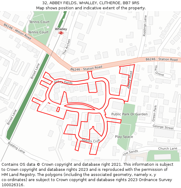 32, ABBEY FIELDS, WHALLEY, CLITHEROE, BB7 9RS: Location map and indicative extent of plot