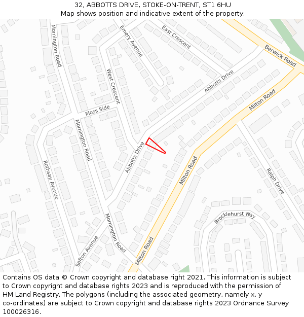 32, ABBOTTS DRIVE, STOKE-ON-TRENT, ST1 6HU: Location map and indicative extent of plot