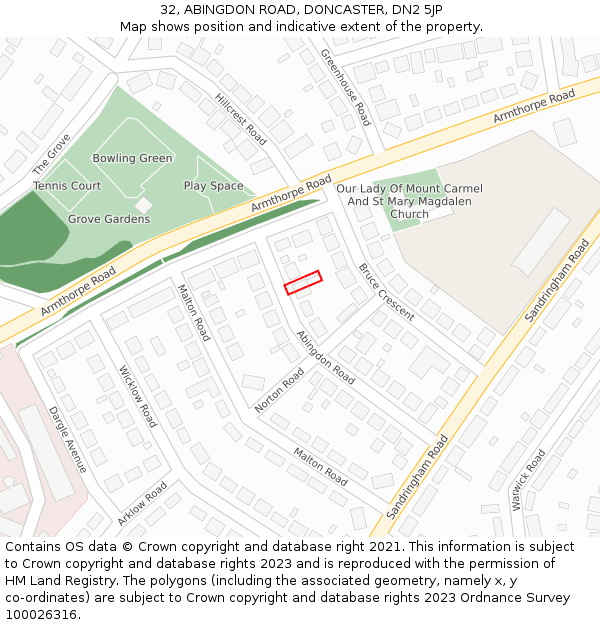 32, ABINGDON ROAD, DONCASTER, DN2 5JP: Location map and indicative extent of plot