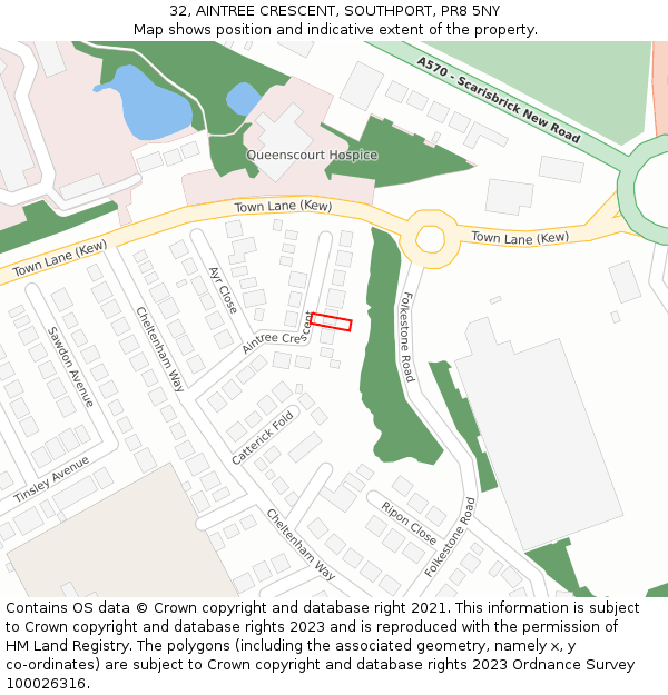 32, AINTREE CRESCENT, SOUTHPORT, PR8 5NY: Location map and indicative extent of plot