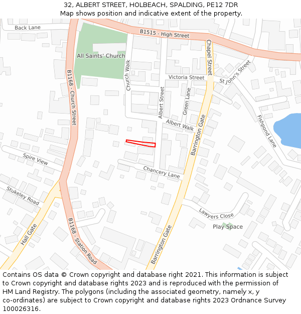 32, ALBERT STREET, HOLBEACH, SPALDING, PE12 7DR: Location map and indicative extent of plot