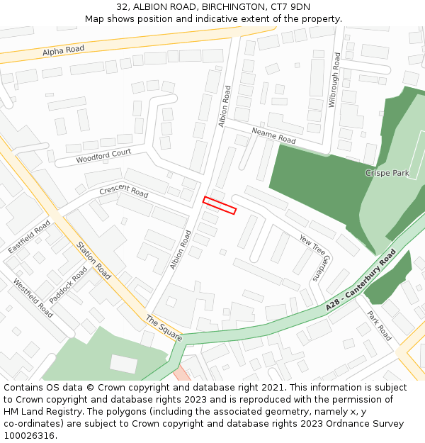 32, ALBION ROAD, BIRCHINGTON, CT7 9DN: Location map and indicative extent of plot