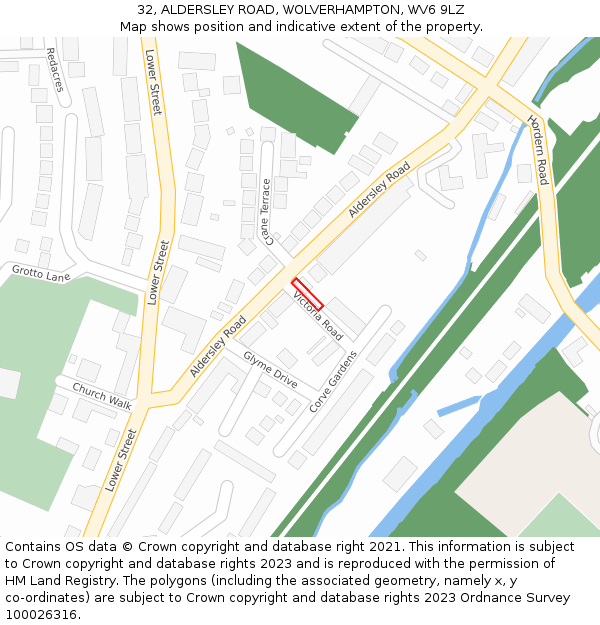 32, ALDERSLEY ROAD, WOLVERHAMPTON, WV6 9LZ: Location map and indicative extent of plot