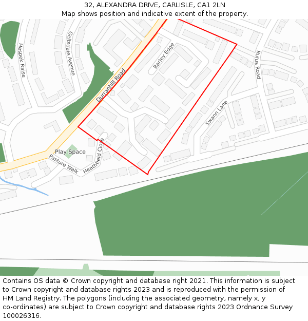 32, ALEXANDRA DRIVE, CARLISLE, CA1 2LN: Location map and indicative extent of plot