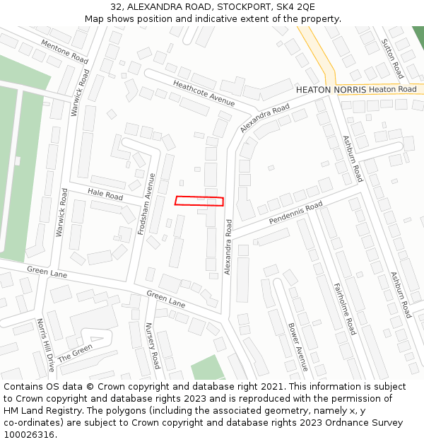 32, ALEXANDRA ROAD, STOCKPORT, SK4 2QE: Location map and indicative extent of plot