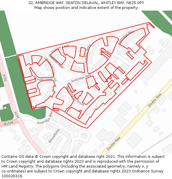 32, AMBRIDGE WAY, SEATON DELAVAL, WHITLEY BAY, NE25 0PY: Location map and indicative extent of plot