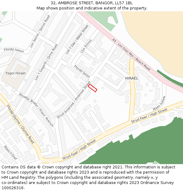 32, AMBROSE STREET, BANGOR, LL57 1BL: Location map and indicative extent of plot