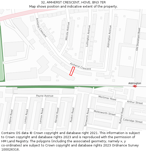 32, AMHERST CRESCENT, HOVE, BN3 7ER: Location map and indicative extent of plot