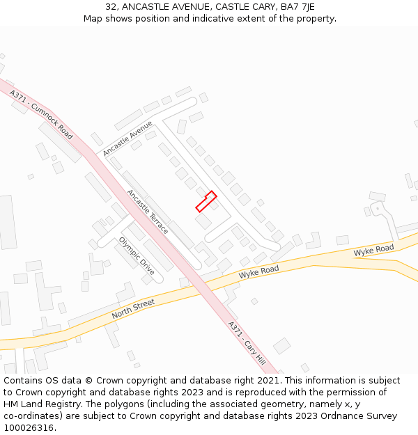 32, ANCASTLE AVENUE, CASTLE CARY, BA7 7JE: Location map and indicative extent of plot