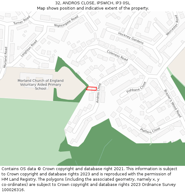 32, ANDROS CLOSE, IPSWICH, IP3 0SL: Location map and indicative extent of plot