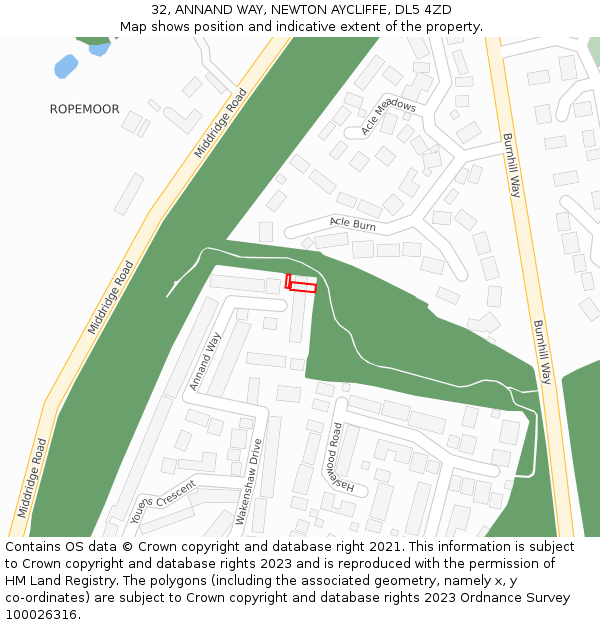 32, ANNAND WAY, NEWTON AYCLIFFE, DL5 4ZD: Location map and indicative extent of plot