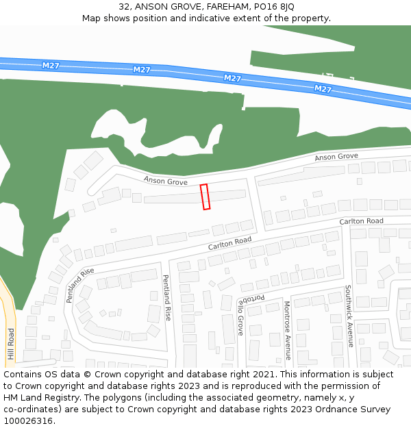 32, ANSON GROVE, FAREHAM, PO16 8JQ: Location map and indicative extent of plot