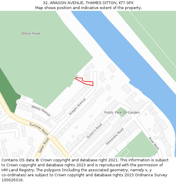32, ARAGON AVENUE, THAMES DITTON, KT7 0PX: Location map and indicative extent of plot