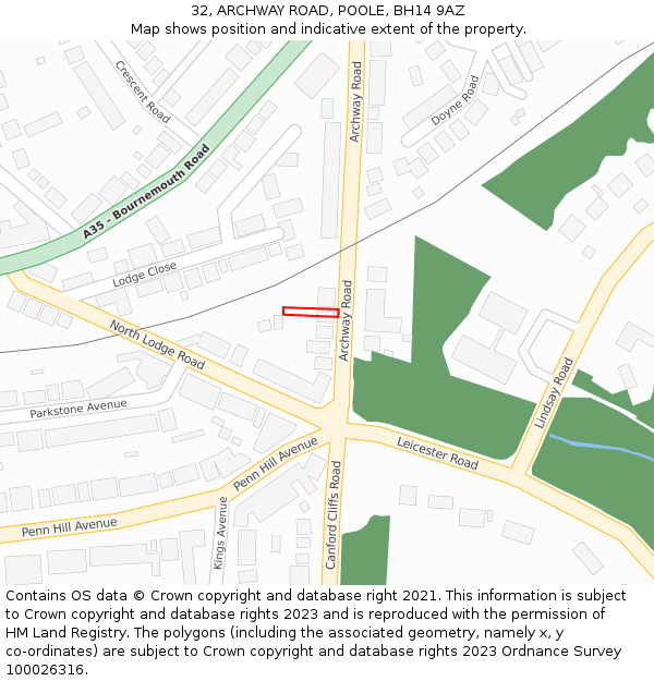 32, ARCHWAY ROAD, POOLE, BH14 9AZ: Location map and indicative extent of plot