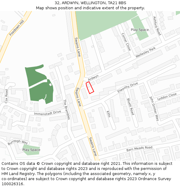 32, ARDWYN, WELLINGTON, TA21 8BS: Location map and indicative extent of plot