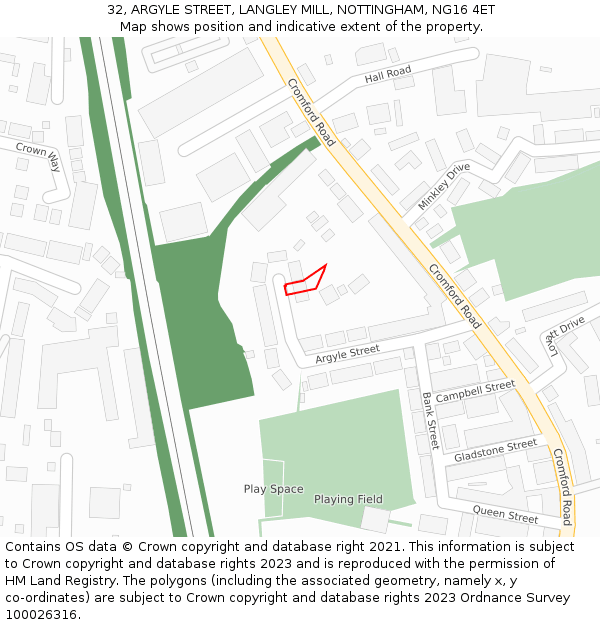 32, ARGYLE STREET, LANGLEY MILL, NOTTINGHAM, NG16 4ET: Location map and indicative extent of plot