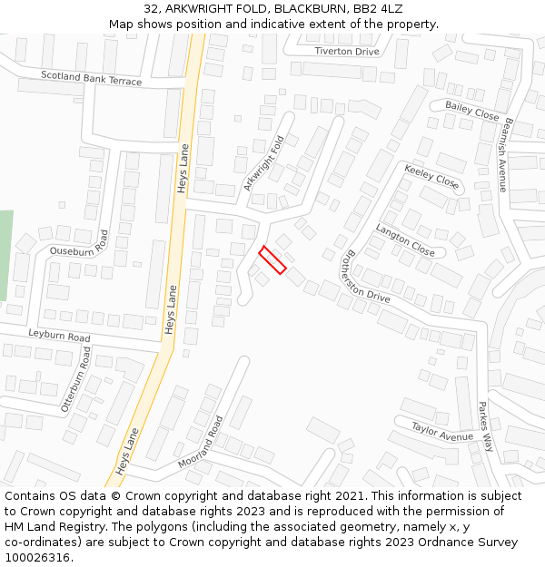 32, ARKWRIGHT FOLD, BLACKBURN, BB2 4LZ: Location map and indicative extent of plot
