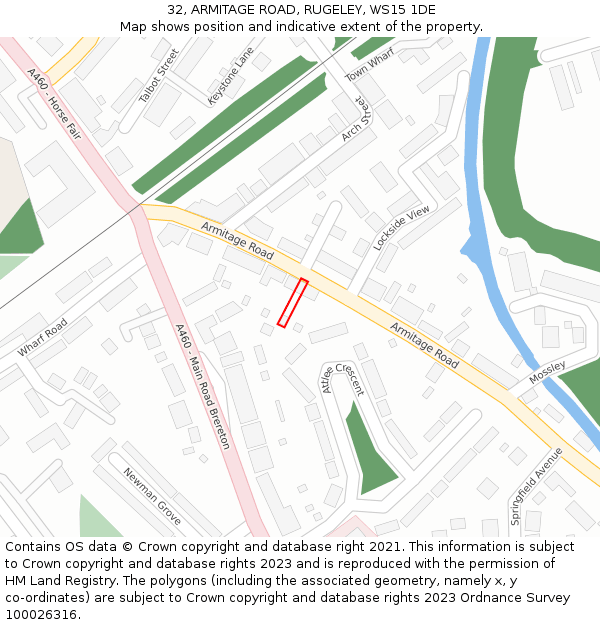 32, ARMITAGE ROAD, RUGELEY, WS15 1DE: Location map and indicative extent of plot