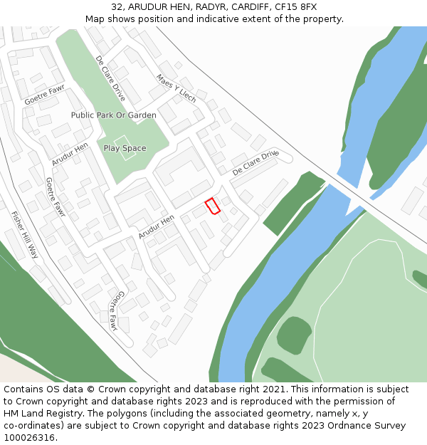 32, ARUDUR HEN, RADYR, CARDIFF, CF15 8FX: Location map and indicative extent of plot