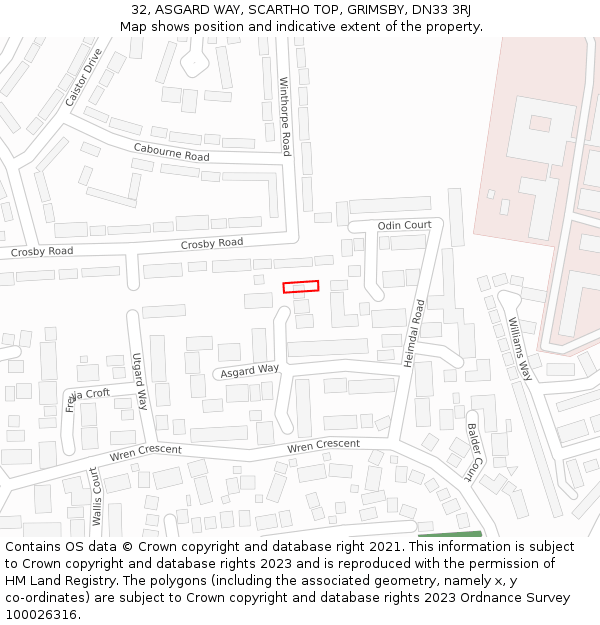 32, ASGARD WAY, SCARTHO TOP, GRIMSBY, DN33 3RJ: Location map and indicative extent of plot