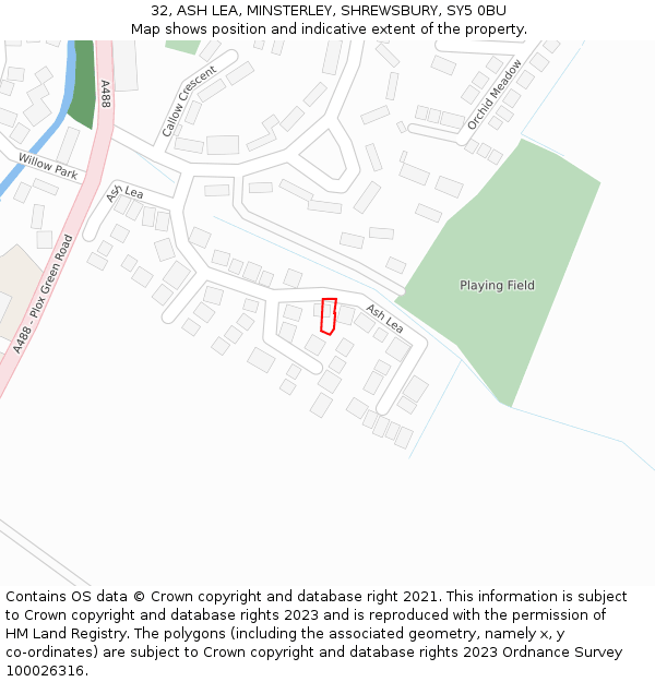 32, ASH LEA, MINSTERLEY, SHREWSBURY, SY5 0BU: Location map and indicative extent of plot