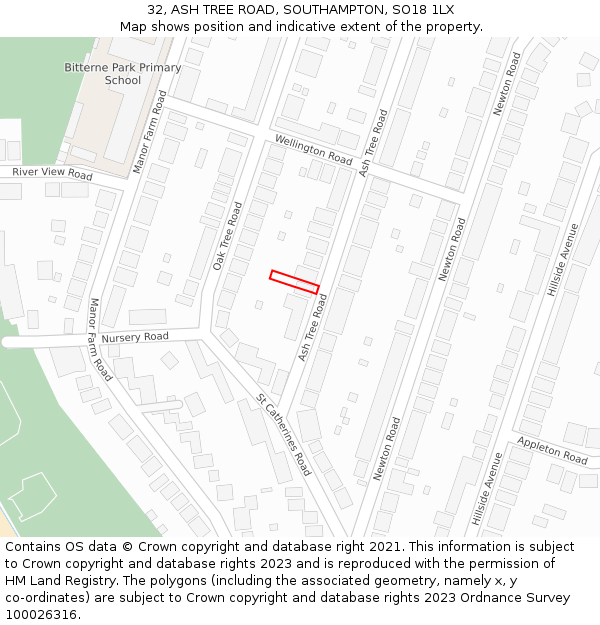 32, ASH TREE ROAD, SOUTHAMPTON, SO18 1LX: Location map and indicative extent of plot