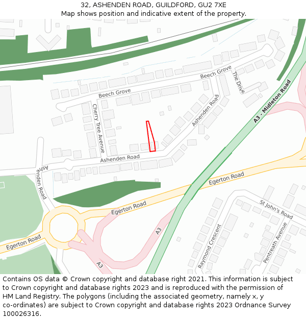32, ASHENDEN ROAD, GUILDFORD, GU2 7XE: Location map and indicative extent of plot