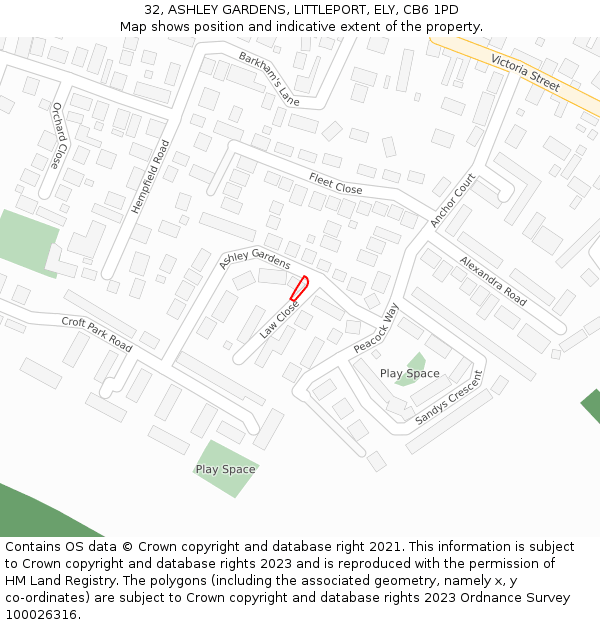 32, ASHLEY GARDENS, LITTLEPORT, ELY, CB6 1PD: Location map and indicative extent of plot