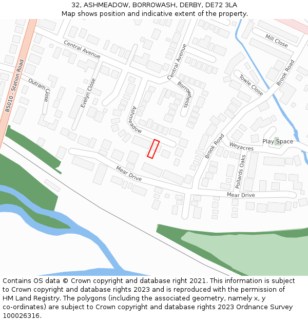 32, ASHMEADOW, BORROWASH, DERBY, DE72 3LA: Location map and indicative extent of plot