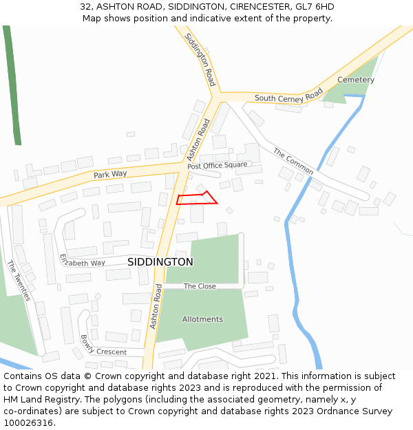 32, ASHTON ROAD, SIDDINGTON, CIRENCESTER, GL7 6HD: Location map and indicative extent of plot