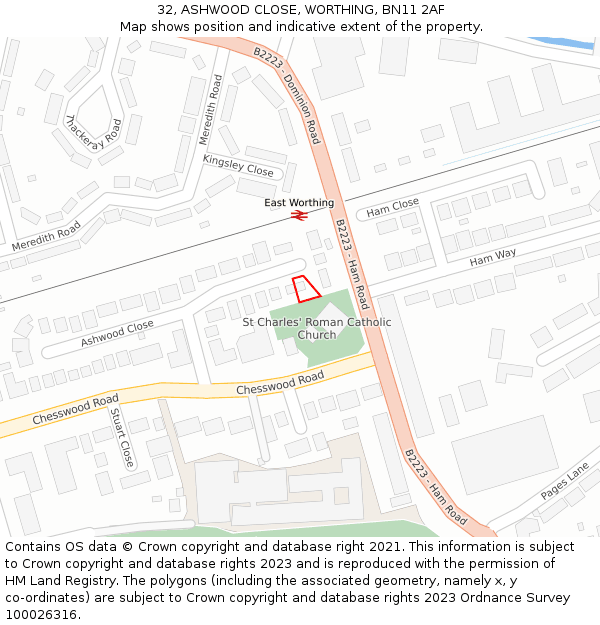 32, ASHWOOD CLOSE, WORTHING, BN11 2AF: Location map and indicative extent of plot