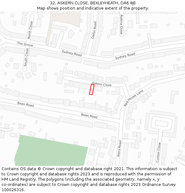 32, ASKERN CLOSE, BEXLEYHEATH, DA6 8JE: Location map and indicative extent of plot