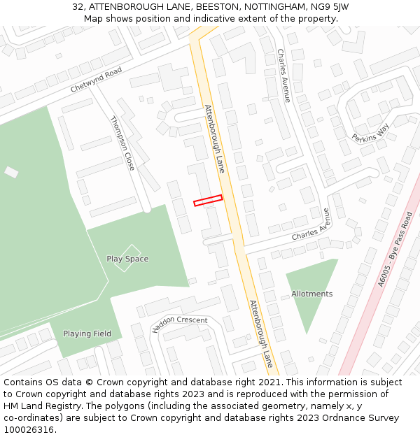 32, ATTENBOROUGH LANE, BEESTON, NOTTINGHAM, NG9 5JW: Location map and indicative extent of plot