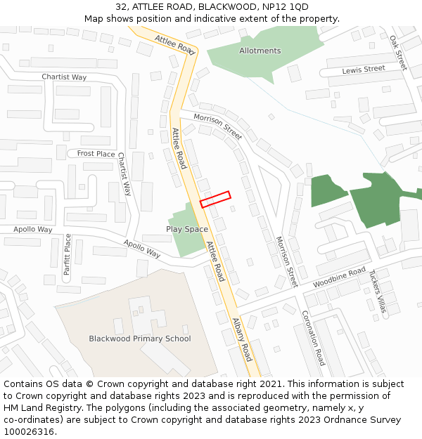32, ATTLEE ROAD, BLACKWOOD, NP12 1QD: Location map and indicative extent of plot