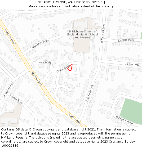 32, ATWELL CLOSE, WALLINGFORD, OX10 0LJ: Location map and indicative extent of plot
