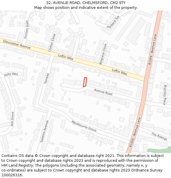 32, AVENUE ROAD, CHELMSFORD, CM2 9TY: Location map and indicative extent of plot