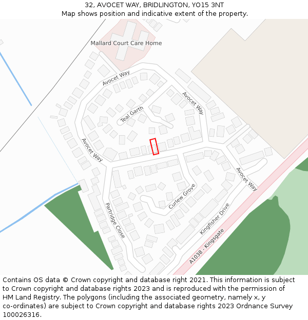 32, AVOCET WAY, BRIDLINGTON, YO15 3NT: Location map and indicative extent of plot