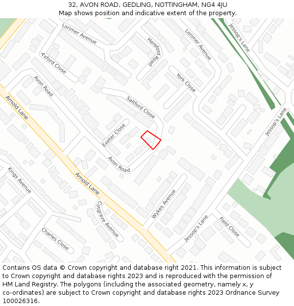 32, AVON ROAD, GEDLING, NOTTINGHAM, NG4 4JU: Location map and indicative extent of plot