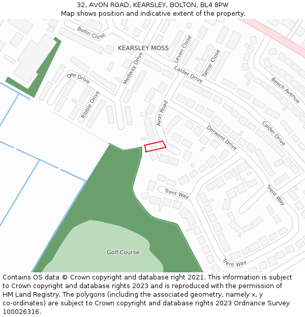 32, AVON ROAD, KEARSLEY, BOLTON, BL4 8PW: Location map and indicative extent of plot