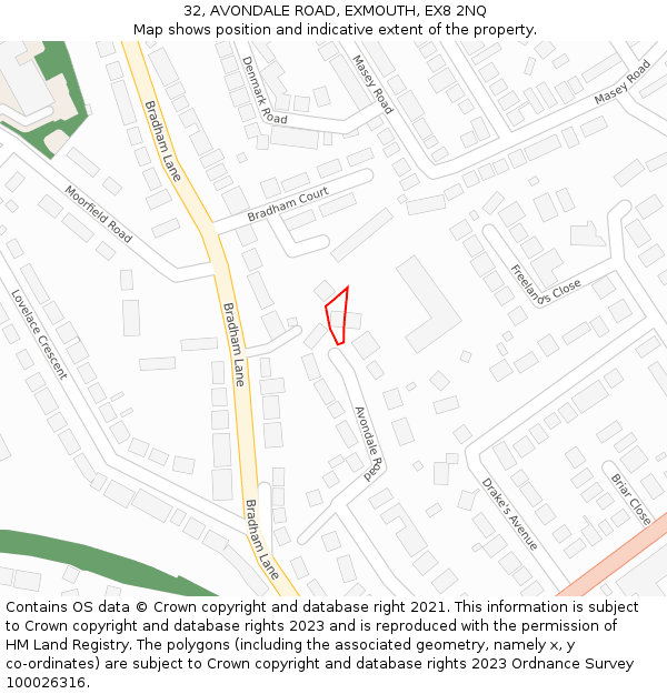 32, AVONDALE ROAD, EXMOUTH, EX8 2NQ: Location map and indicative extent of plot